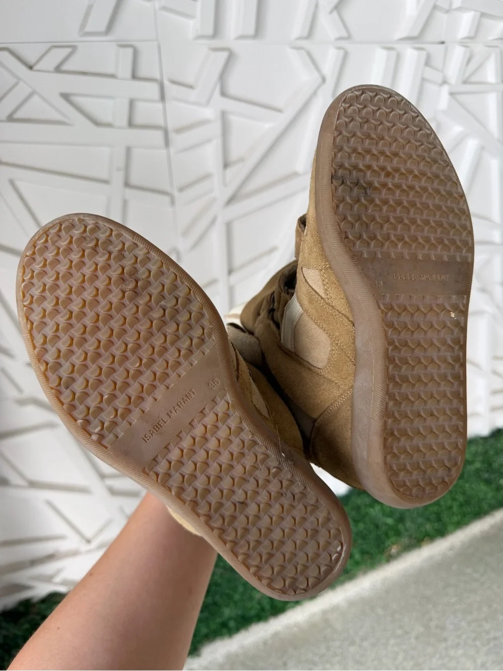 Isabel Marant Tan and Cream Wedge Sneakers